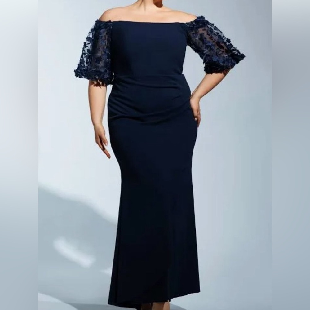 Off the shoulder embellished sleeve gown